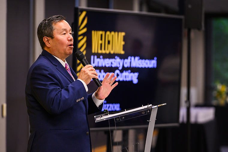 University of Missouri president Mun Choi gives remarks at the event.